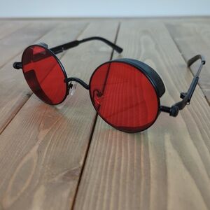 Red Tinted Round Steampunk Sunglasses